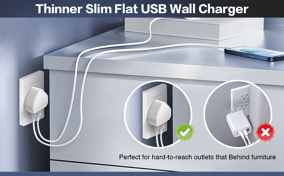SMA [2 Pack] Flat USB C Wall Charger, 40W 4-Port USB C Charger Block, Slim Fast Charging Block with
