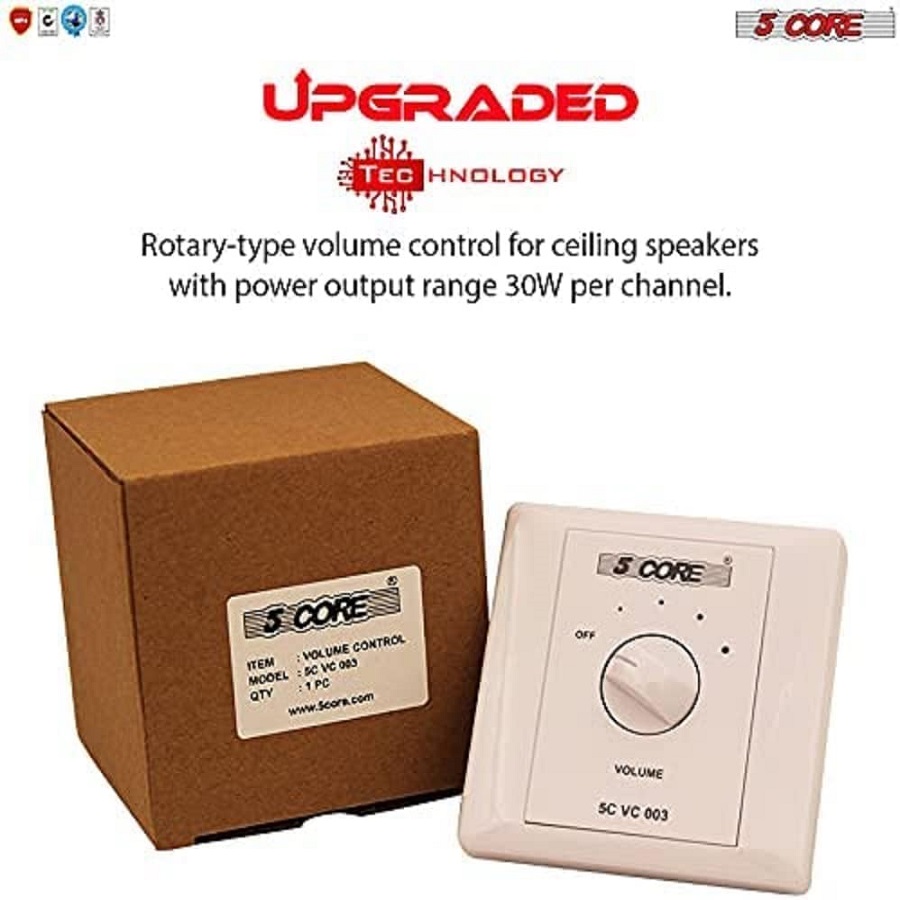 5 Core Home Wall Mount Volume Control for Speakers ,Upgraded KnobFlush