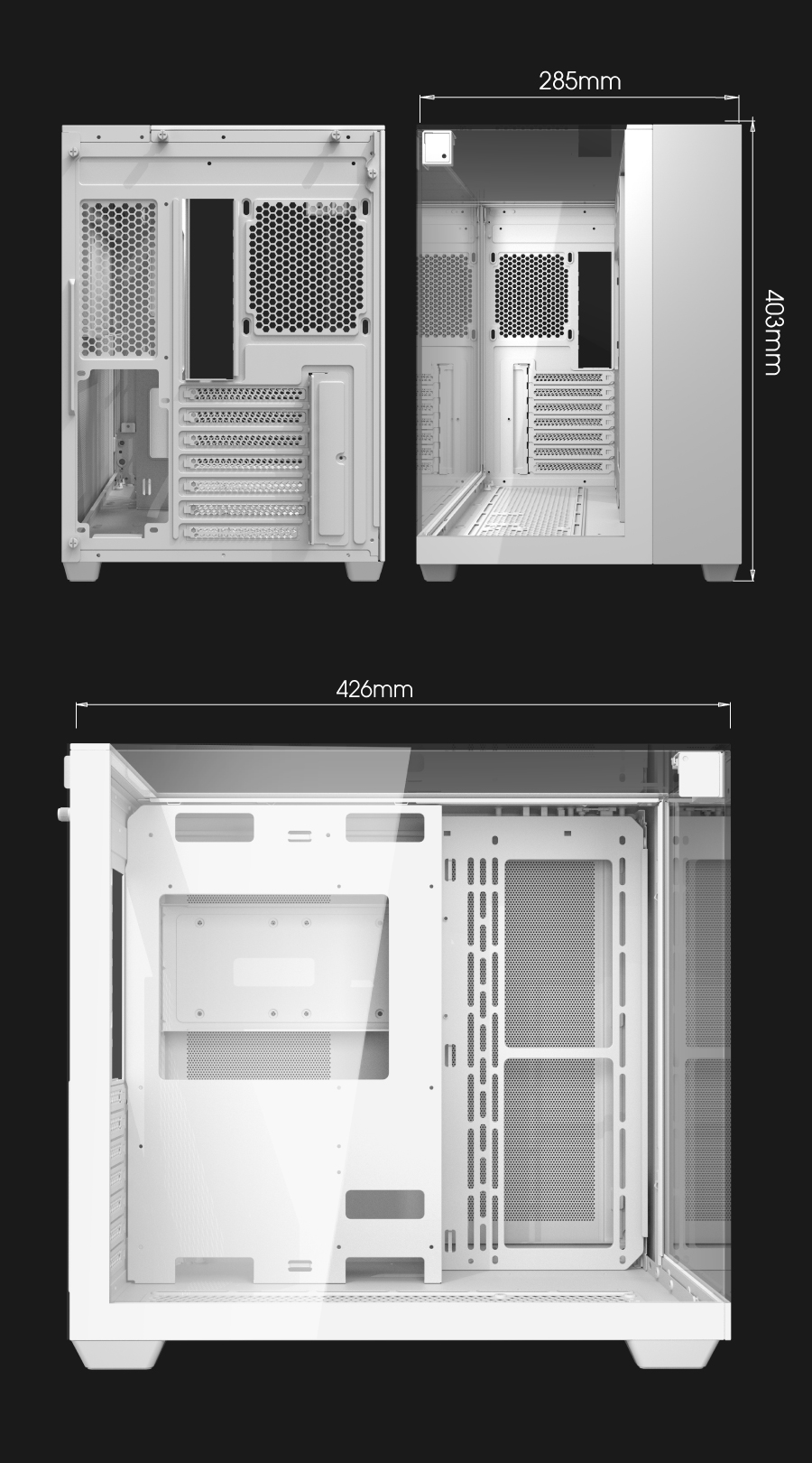 darkFlash TH285,ATX Mid-Tower Gaming Case,Triple-Sided Tempered Glass, 4× Pre-Installed Fans