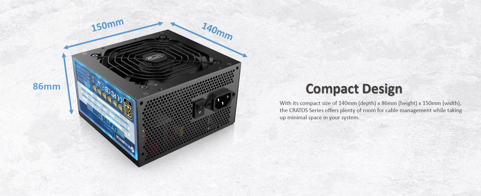 RAIJINTEK CRATOS 850 BLACK, a ATX3.0 850W 80PLUS GOLD PSU, meets the latest  Intel 3.0 and PCIe 5.0 with Japanese capacitors, smart fan stop feature