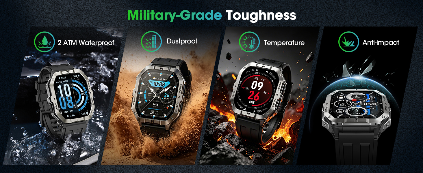 Military Smart Watch Built-in GPS, Bluetooth Calling, for iPhone & Android Phones