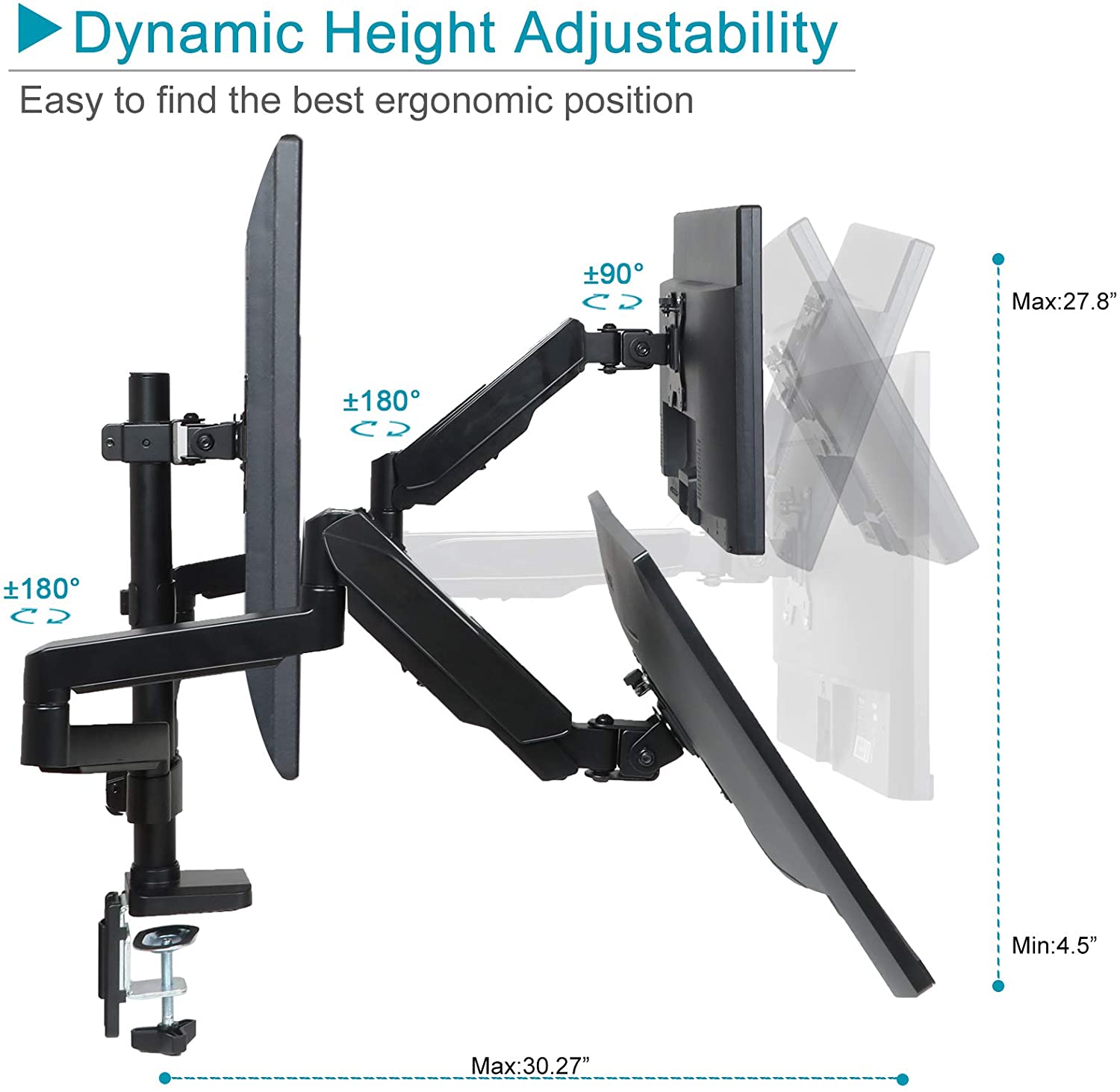 Triple Monitor Stand - Full Motion Articulating Gas Spring Monitor Mount for 3 Computer Screens Up t
