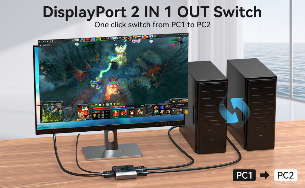 Hitoor Displayport Switch 2 in 1 Out, 8K@60Hz 4K@144Hz Display Port Switch, Displayport Switcher, DP