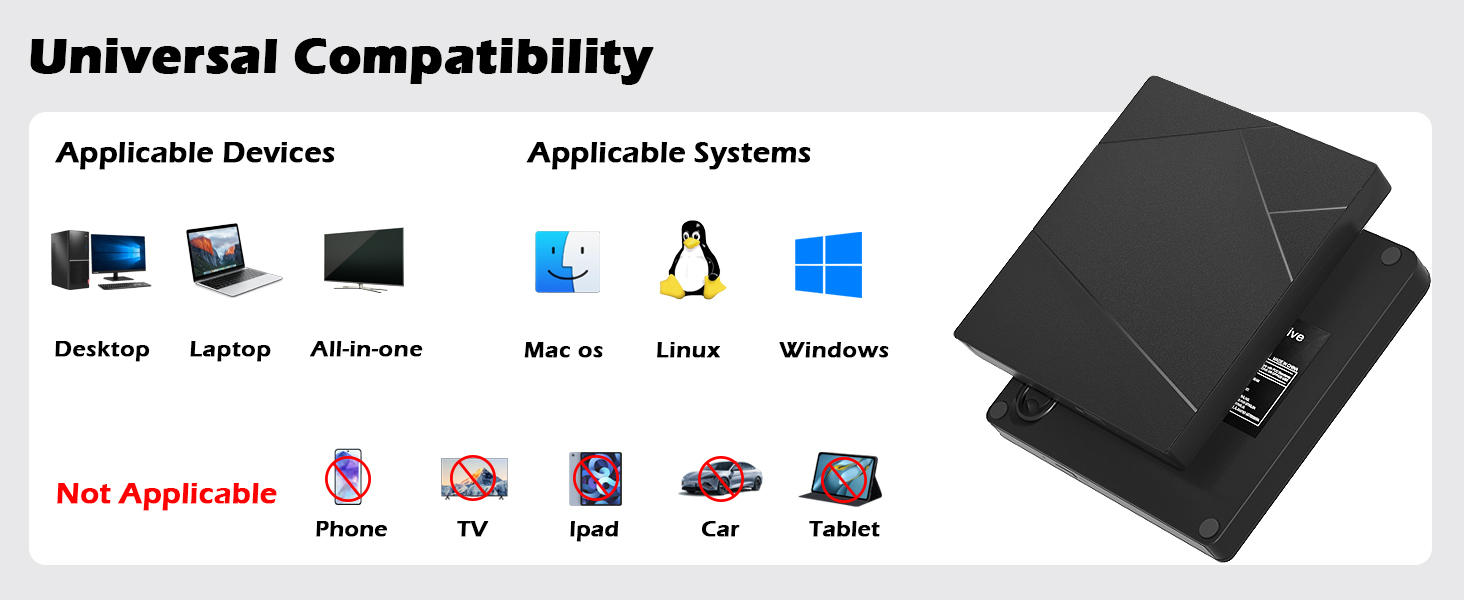 External Blu-ray Drive, External Blueray CD/DVD Drive for PC External Blu Ray CD Burner USB 3.0 Type