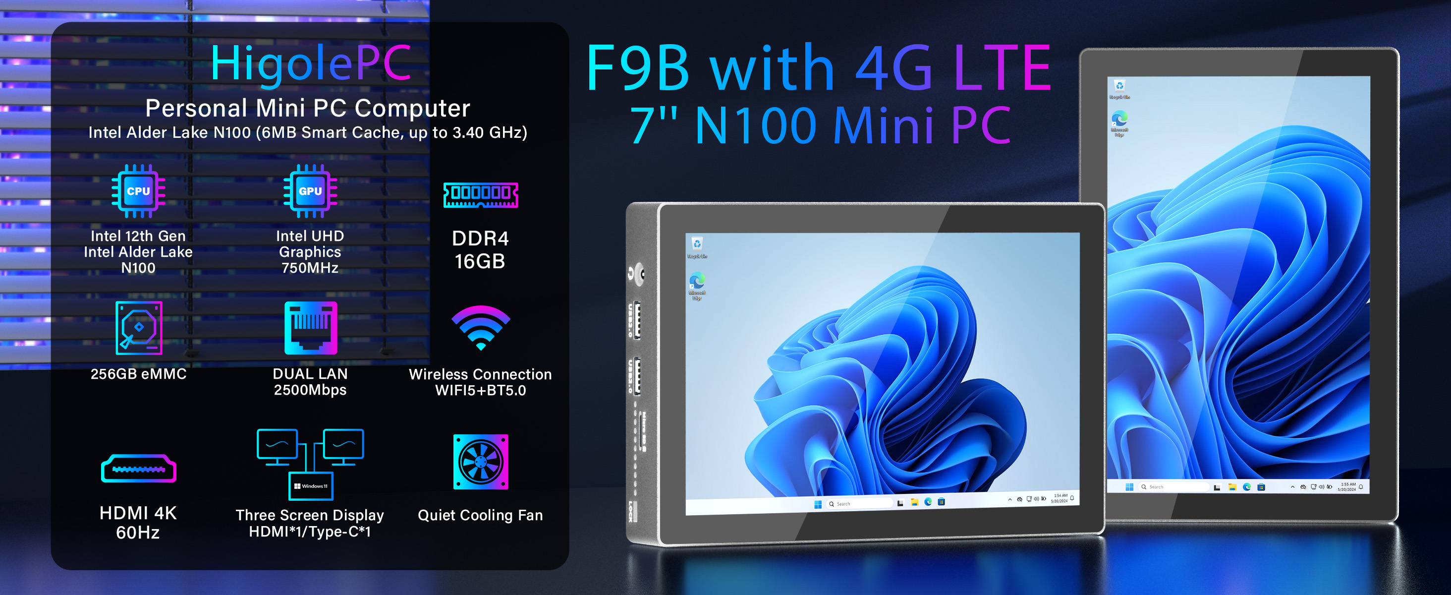 Higole F9B Pro N100　値下げ交渉不可 HiGole F9B 7-Inch Screen Mini PC - Intel Celeron N100, 16GB