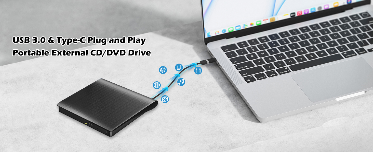 External CD DVD Drive for Laptop, USB 3.0 Type-C CD Burner Portable CD +/-RW Drive DVD Player for RO