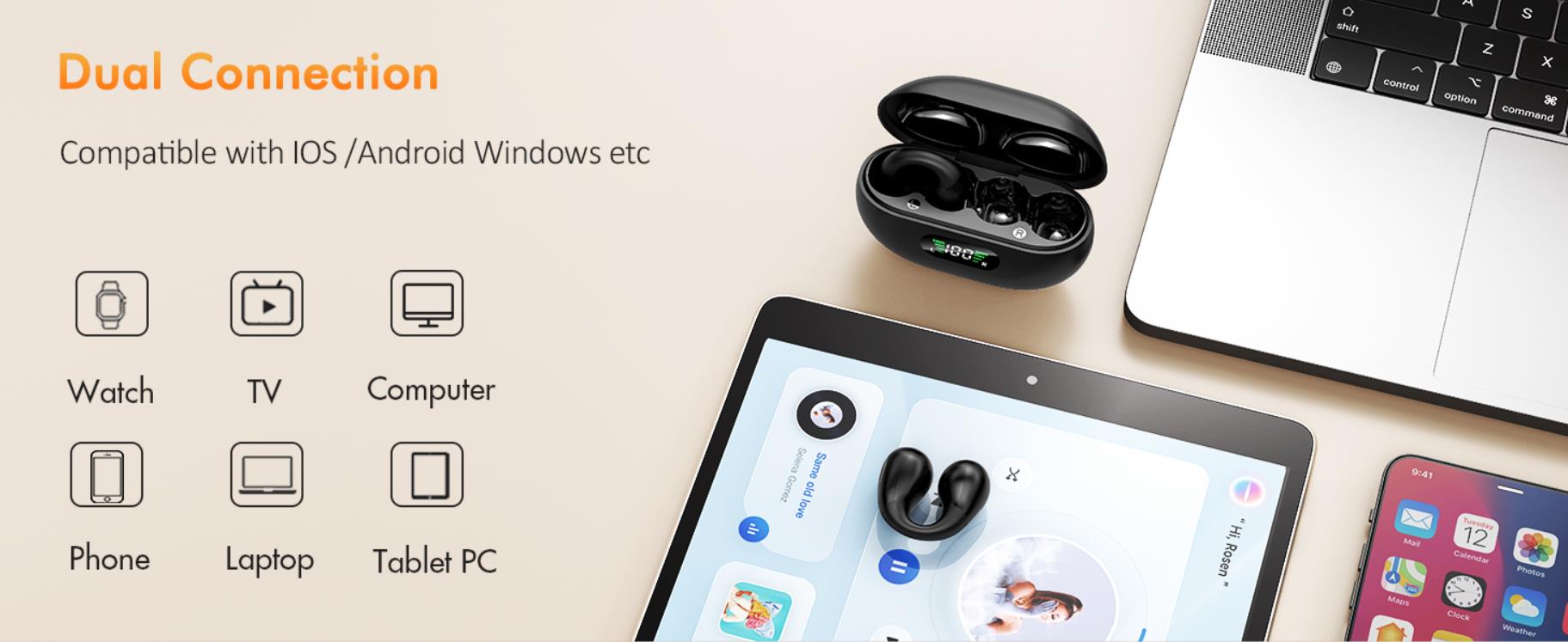 IHDAPP Open Ear Clip Wireless Earbuds Bluetooth 5.3, Sports Earphones Built-in Microphone