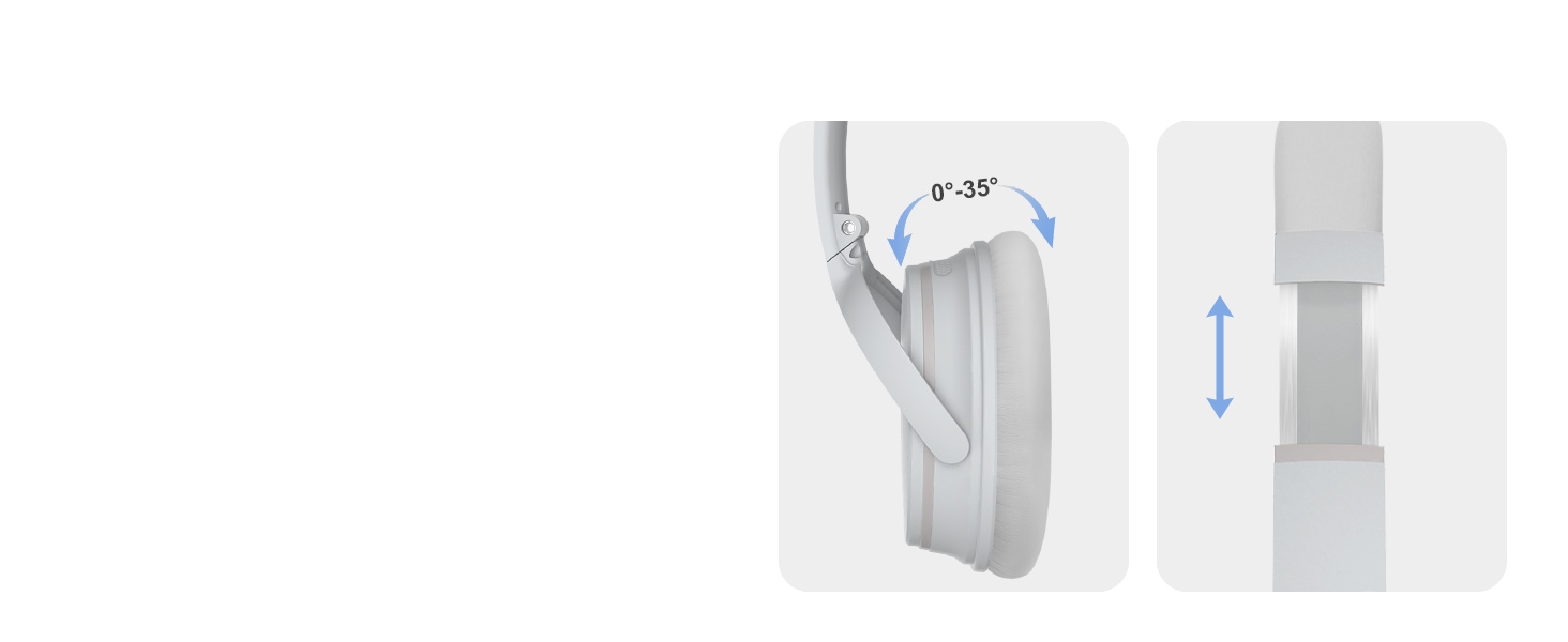 35º Flexiable Earcups, Adjustable Headband  Find your exact fit with the smoothly extending headband