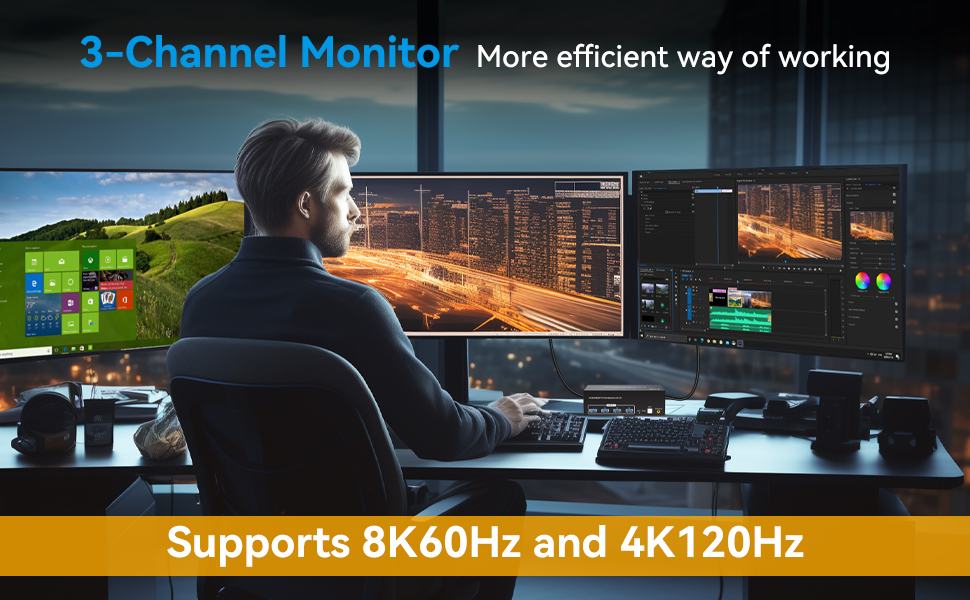 Ultra HD 4K@144Hz Triple Monitor HDMI Displayport KVM Switch