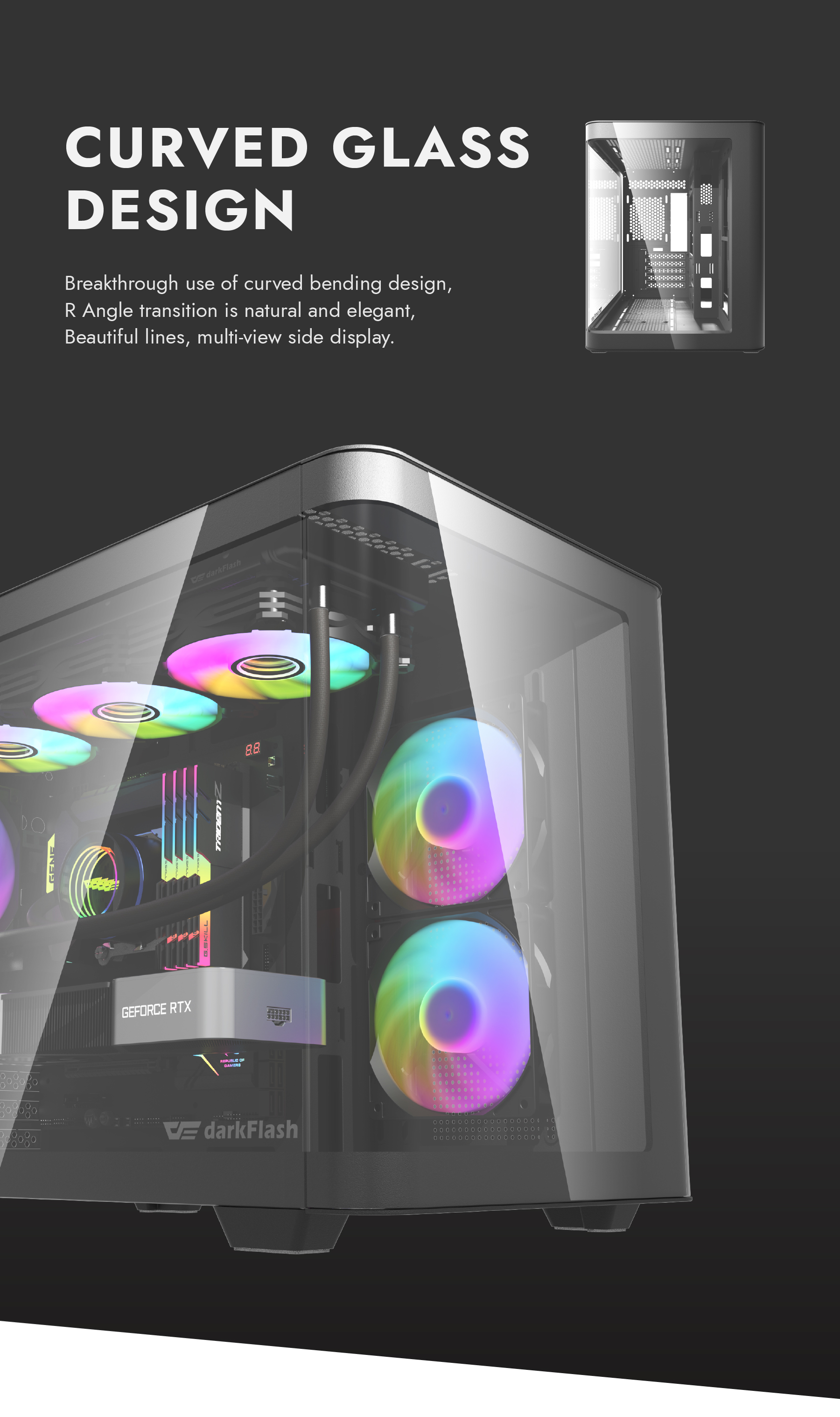 darkFlash DPW90M,Micro-ATX PC Gaming Case,3×Pre-Installed ARGB PWM Fans