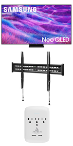 Samsung QN55QN80F TV with Walts FIXED-MOUNT-43-90 TV Mount and 3-Outlet-Surge