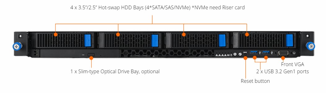 ASUS RS300-E12-PS4-1G2 1U Rackmount Entry Server
