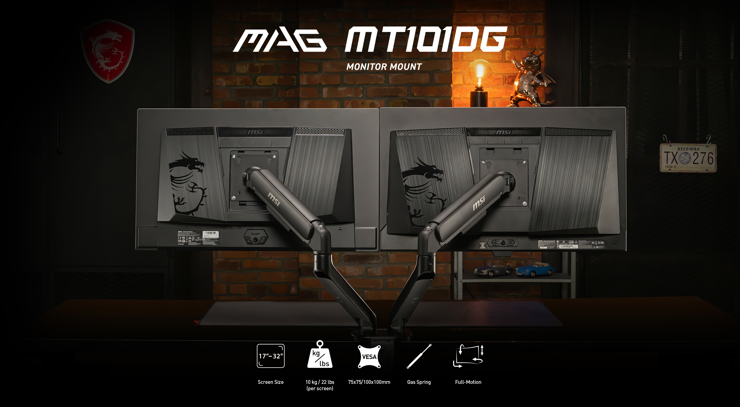 MSI MAG MT101D - Gas spring Dual Monitor Stand Arm Hero Image