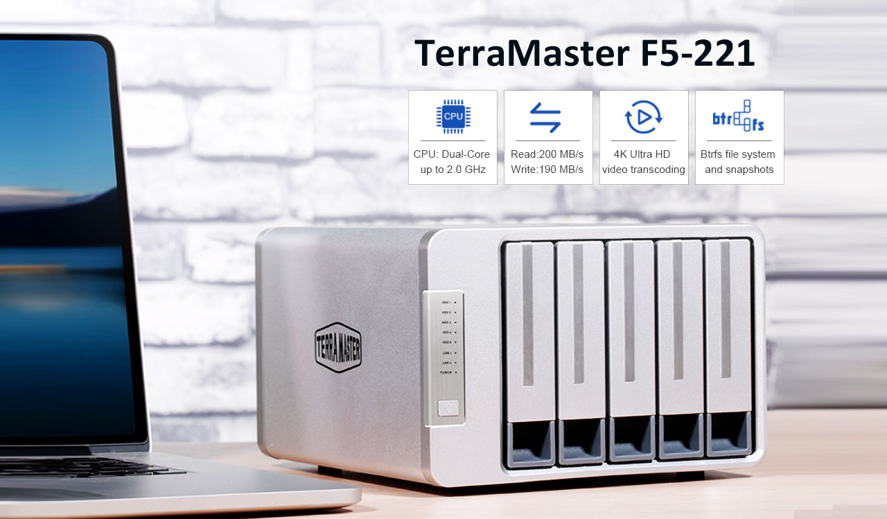 TerraMaster F5-221 NAS 5-Bay Cloud Storage Intel Dual Core 2.0GHz