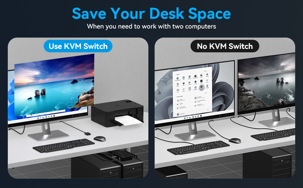 The convenience of a kvm switch With a kvm switcher the desktop is neater, more space is available a