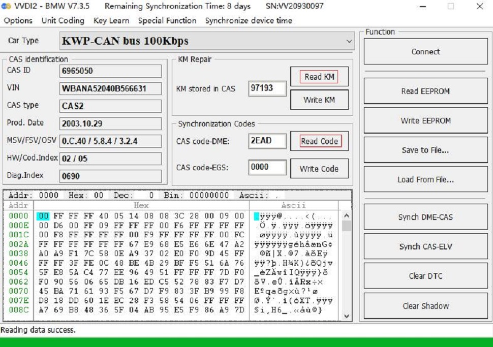 If you want to read the CAS mileage or modify the CAS mileage, please operate the corresponding menu