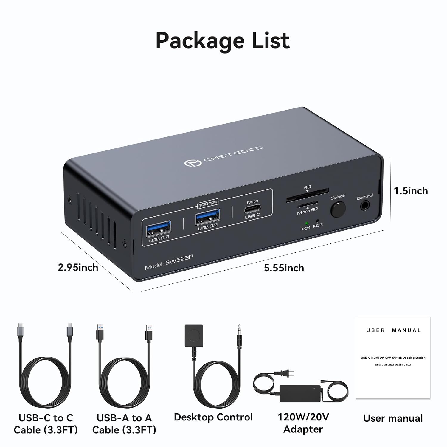 KVM Docking Station 4K@120Hz USB C KVM Switch 2 Monitors 2 Computers | with 100W PD Supply Displaypo