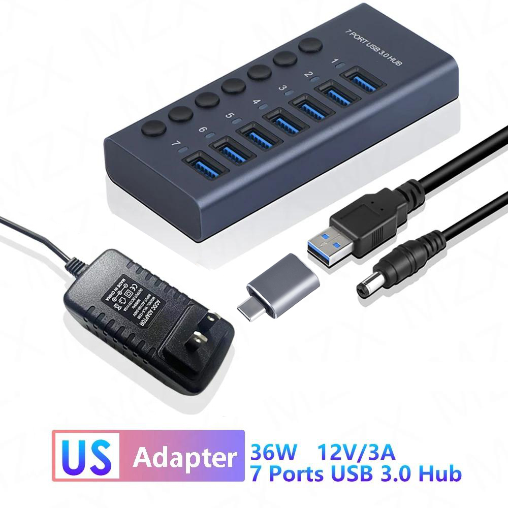 Aluminum 7 Port USB 3.0 Hub