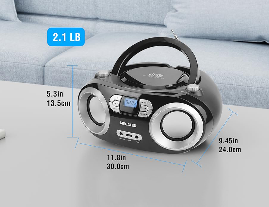 MEGATEK CB-M25BT Portable CD Player Boombox with FM Radio