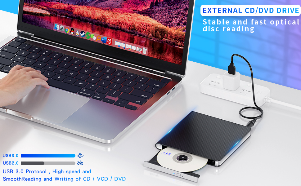 [7 in 1] External CD/DVD Drive, Portable DVD Drive USB3.0/Type-C Portable CD Drive CD±R/RW, CD-ROM,