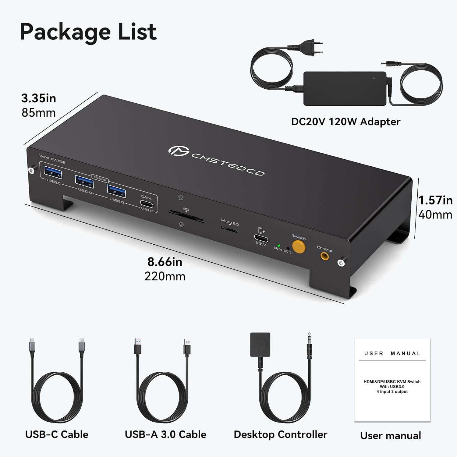 USB C KVM Docking Station Switch 3 Monitors 2 Computers with 100W PD Supply Hybrid Displayport and H