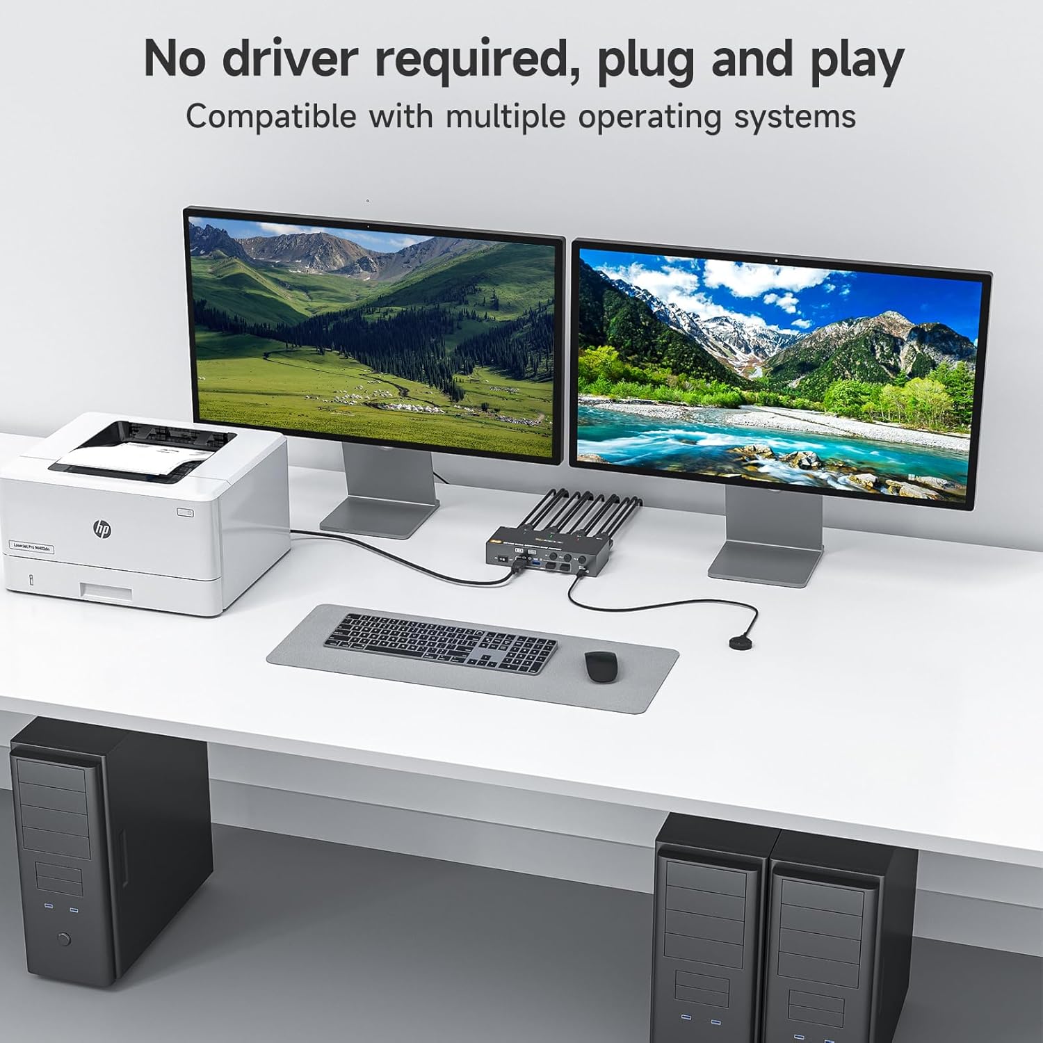 HDMI + Displayport KVM Switch 2 Monitors 3 Computers 8K@60Hz 4K@144Hz, with 4 USB 3.0 Ports