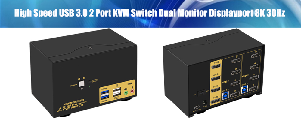 KVM Switch Quad Monitor DisplayPort 1.4 Supports High Resolution and Refresh Rates up to 8K@30Hz, 5K