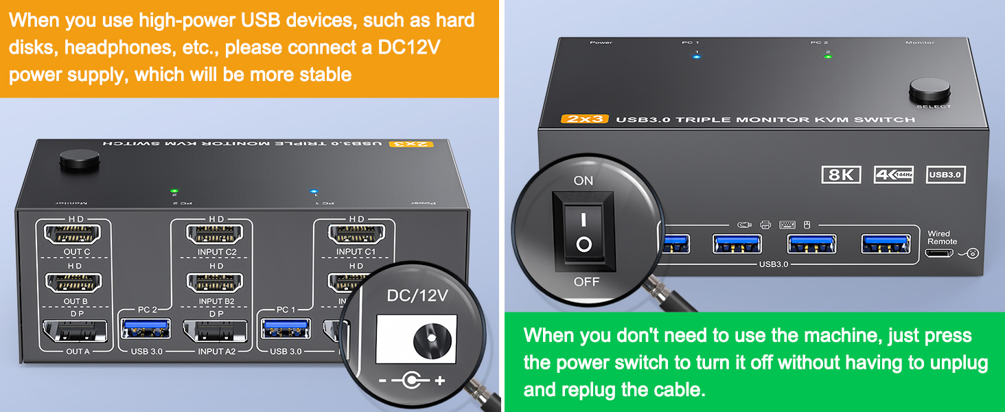 DC12V Power Provide DC12V power adapter to power the KVM