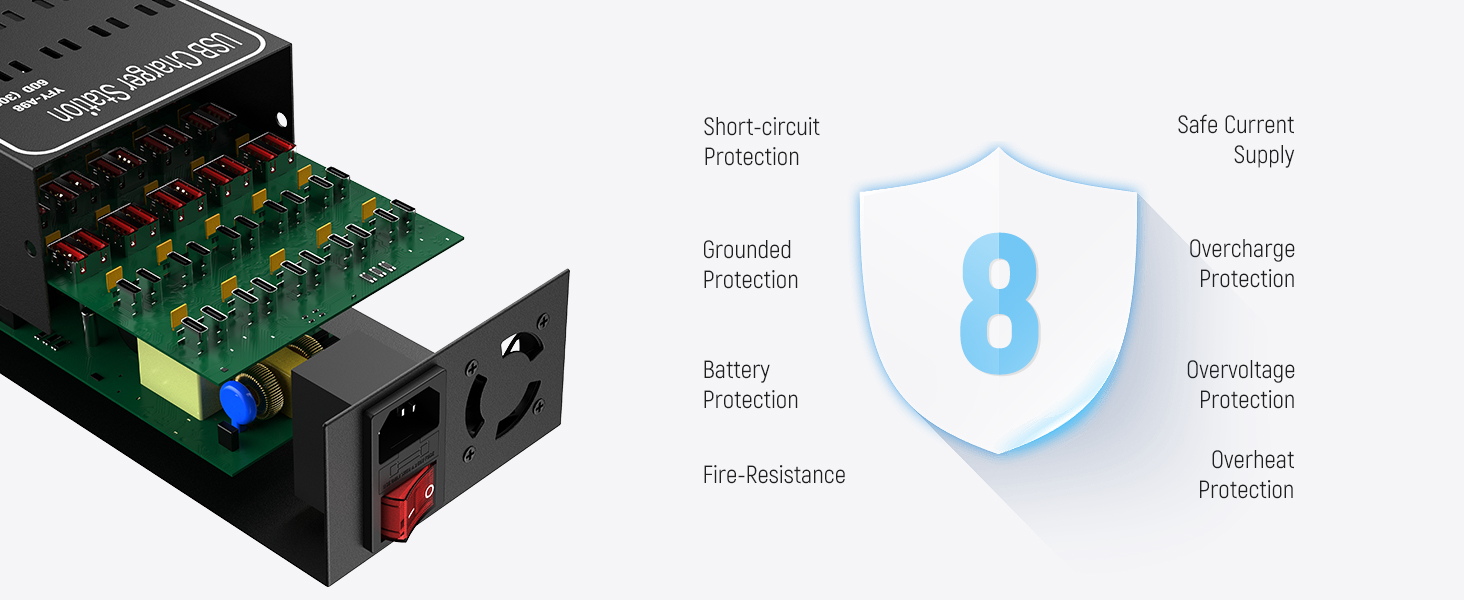 Multiple USB Charging Station, 60 Ports USB (40 USB A & 20 USB C Port), 300W (60A) Fast USB Charger