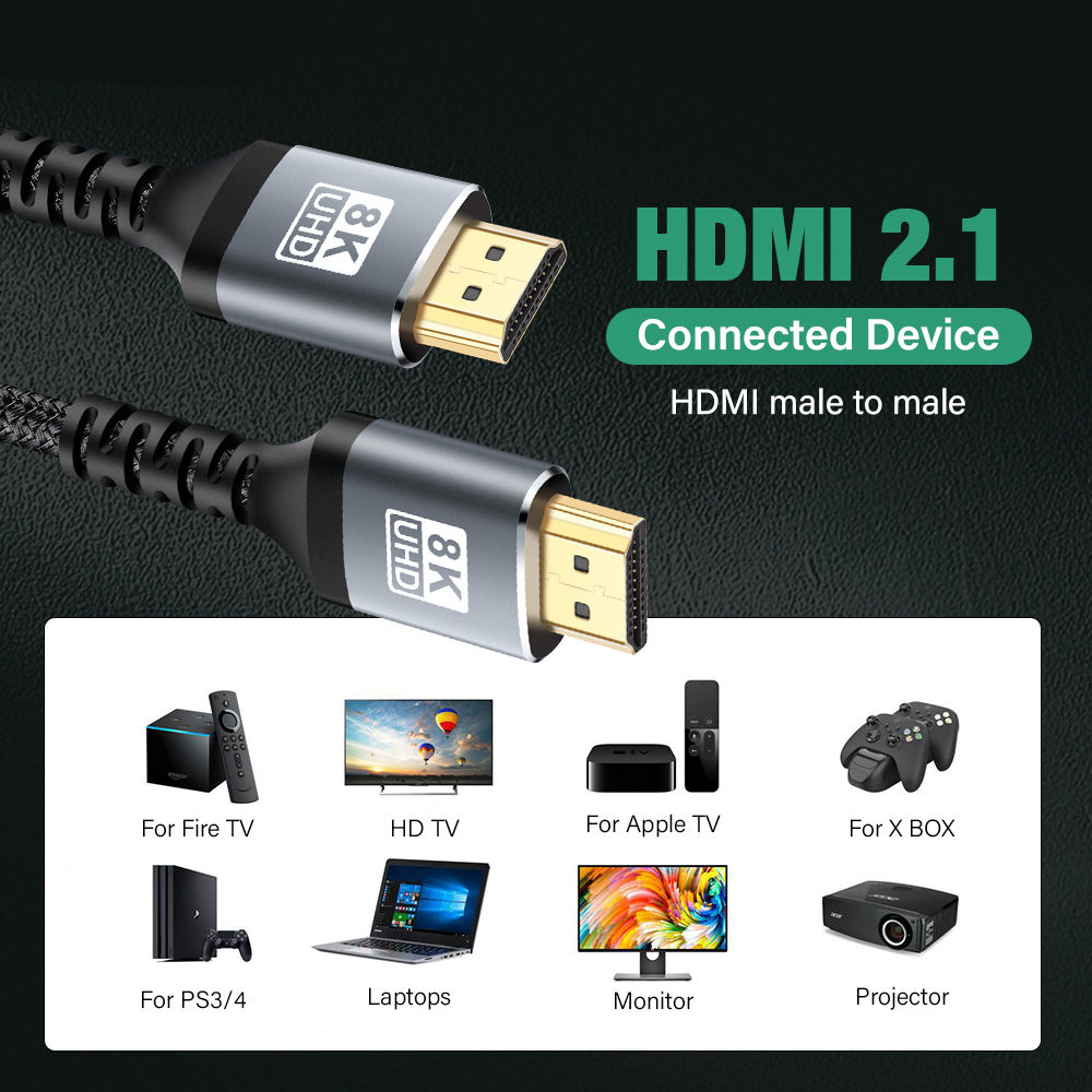 Jansicotek 8K HDMI 2.1 Cable 6.6 Feet 8K60 4K120 eARC ARC HDCP 2.3 2.2  48Gbps Ultra