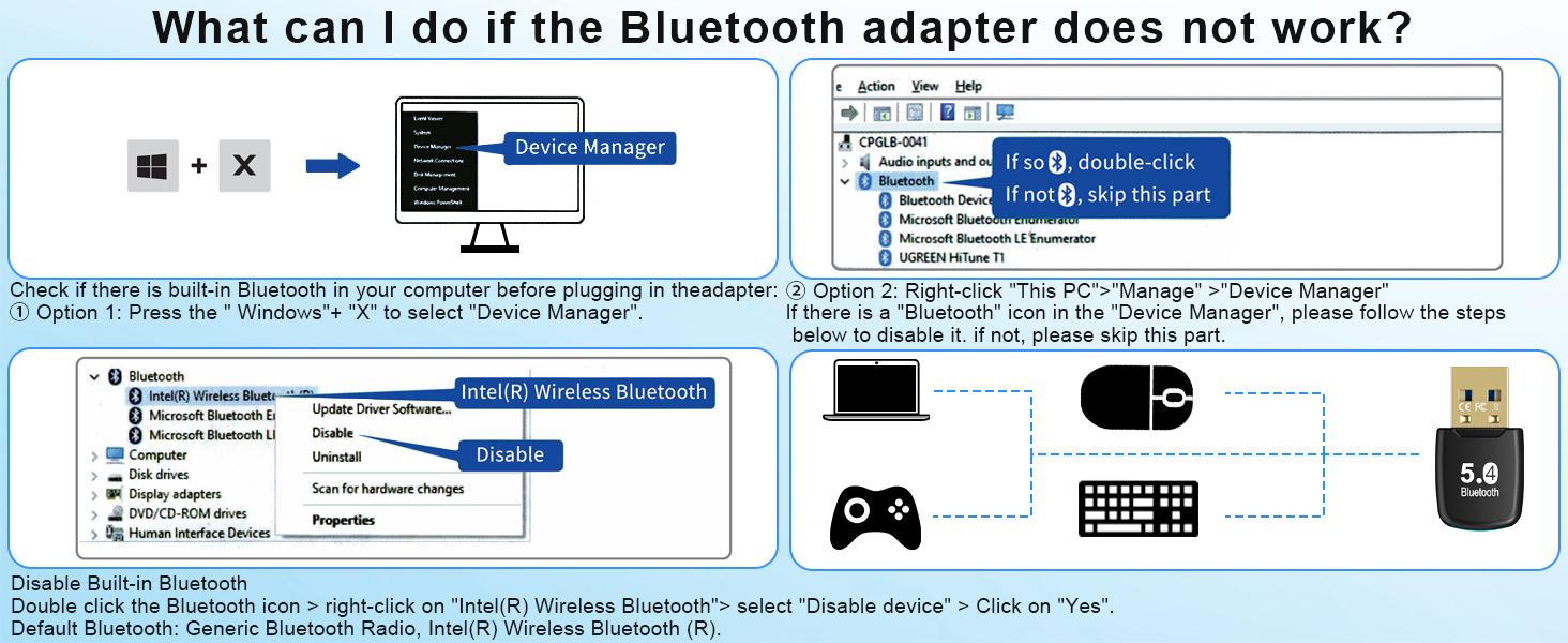 IHDAPP Bluetooth Adapter PC, USB Bluetooth 5.4 Adapter EDR Bluetooth Dongle for Windows 11/10/8.1/7