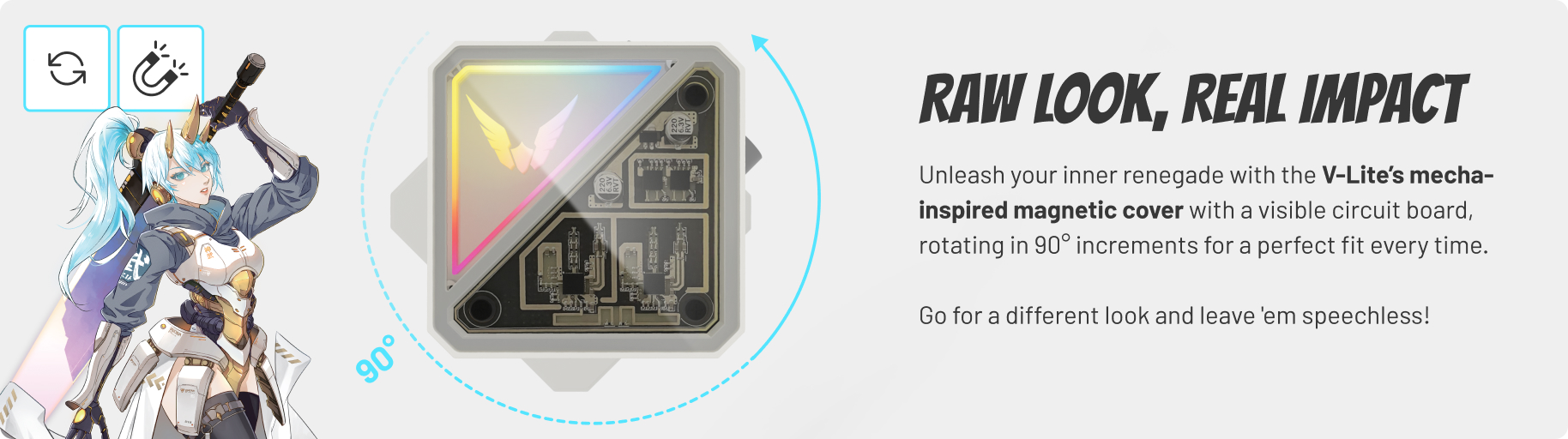 90° rotatable pump cover with A-RGB lightning
