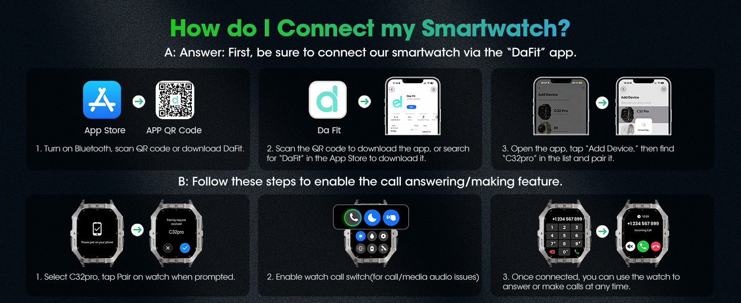 Military Smart Watch Built-in GPS, Bluetooth Calling, for iPhone & Android Phones