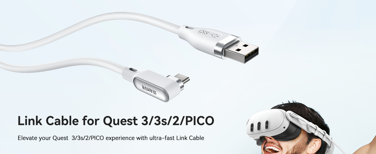 16FT (5M) VR Link Cable Compatible with Me-ta Quest 3/3s/2/Pro & Pico 4 Series - Max to 5Gbps USB-C