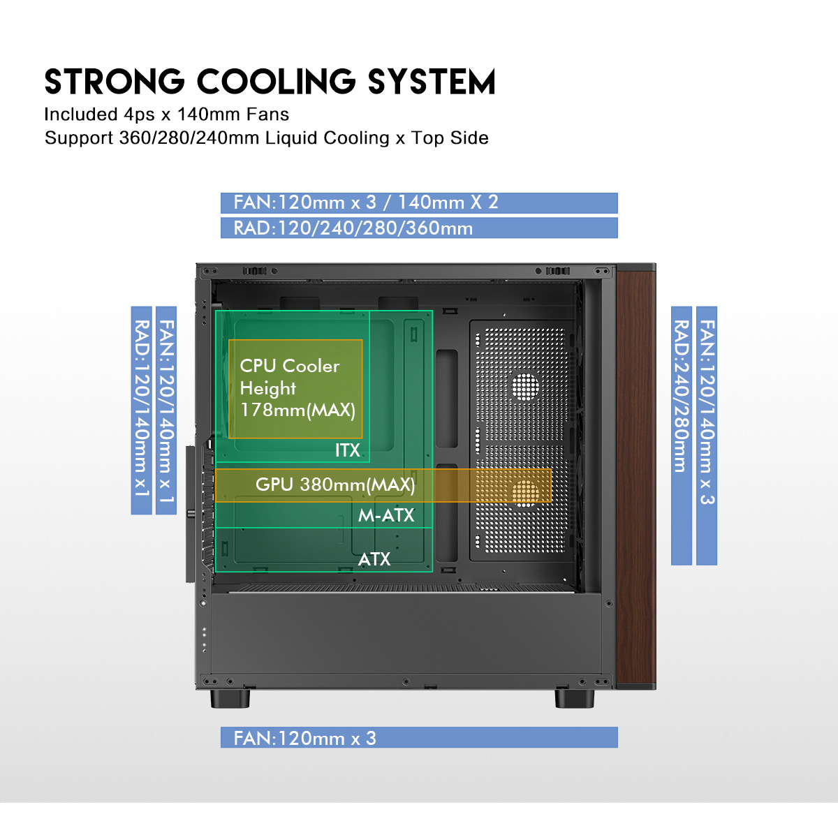 DIYPC DIY-ATX28-Wood Black Mid Tower Gaming Computer Case