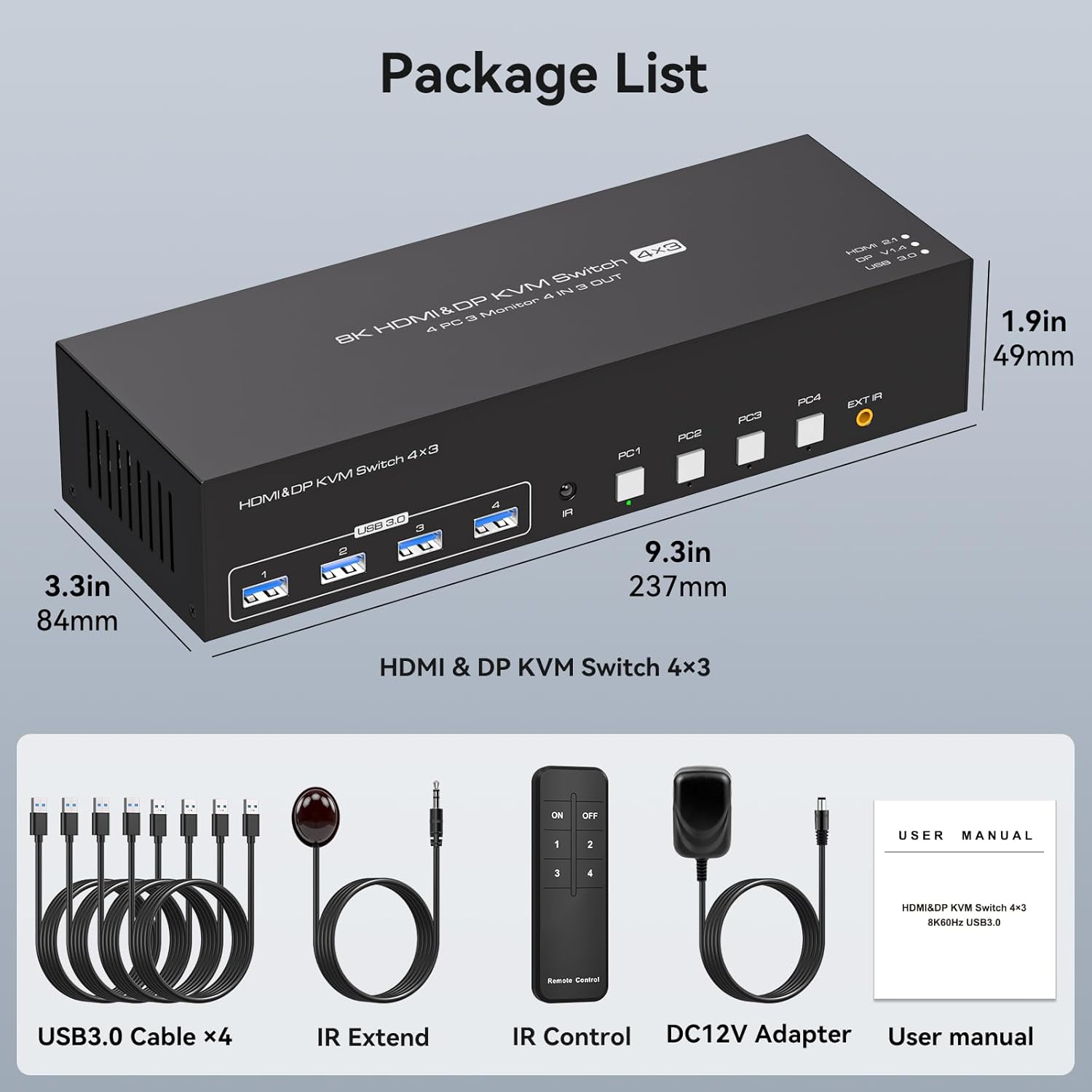 4K@144Hz HDMI + 2 Displayport KVM Switch 3 Monitors 4 Computers 8K KVM Switches