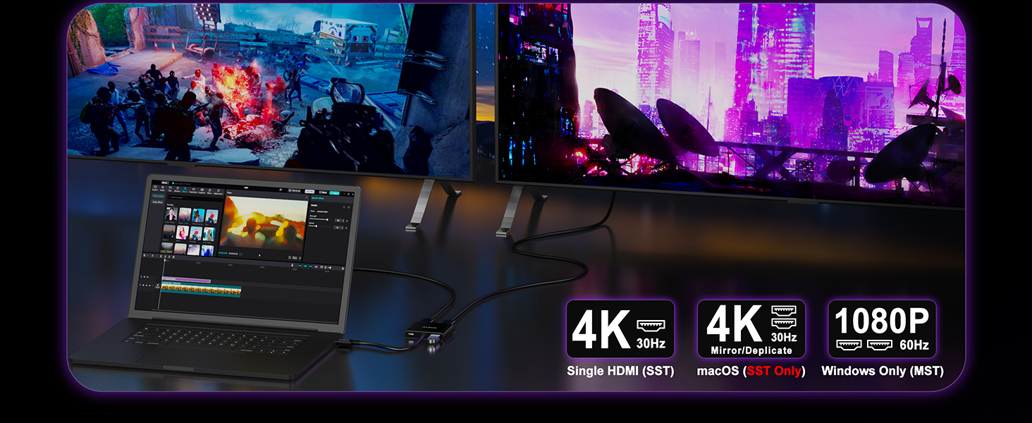 USB C to Dual HDMI Adapter