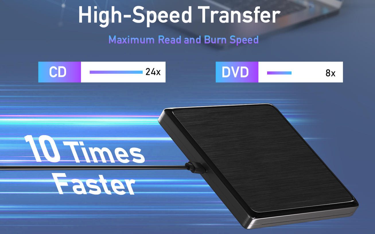 USB CD/DVD External Drive, USB 3.0 and Type-C External CD/DVD Drive for Laptop, CD ROM External Driv