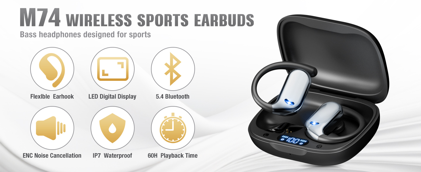 Sport Wireless Earbuds, Bluetooth 5.4 Headphones with ENC and AI Noise Cancellation