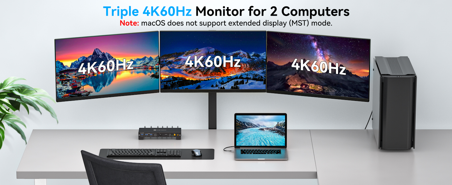 USB C KVM Docking Station Switch 3 Monitors 2 Computers with 100W PD Supply Hybrid Displayport and H