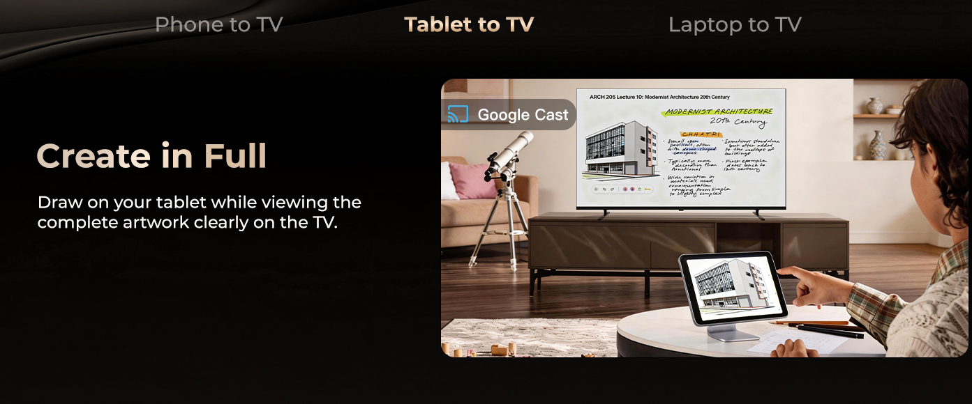 Draw on your tablet while viewing the complete artwork clearly on the TV.