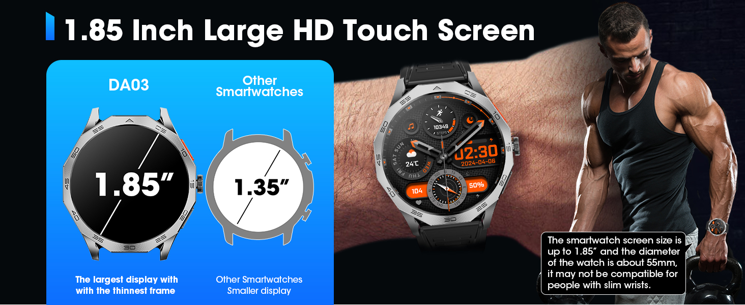 Smart Watch for Men, 1.85" HD Ultra Screen Touch Screen Sport Smartwatch 710mAh Battery Smart Watche