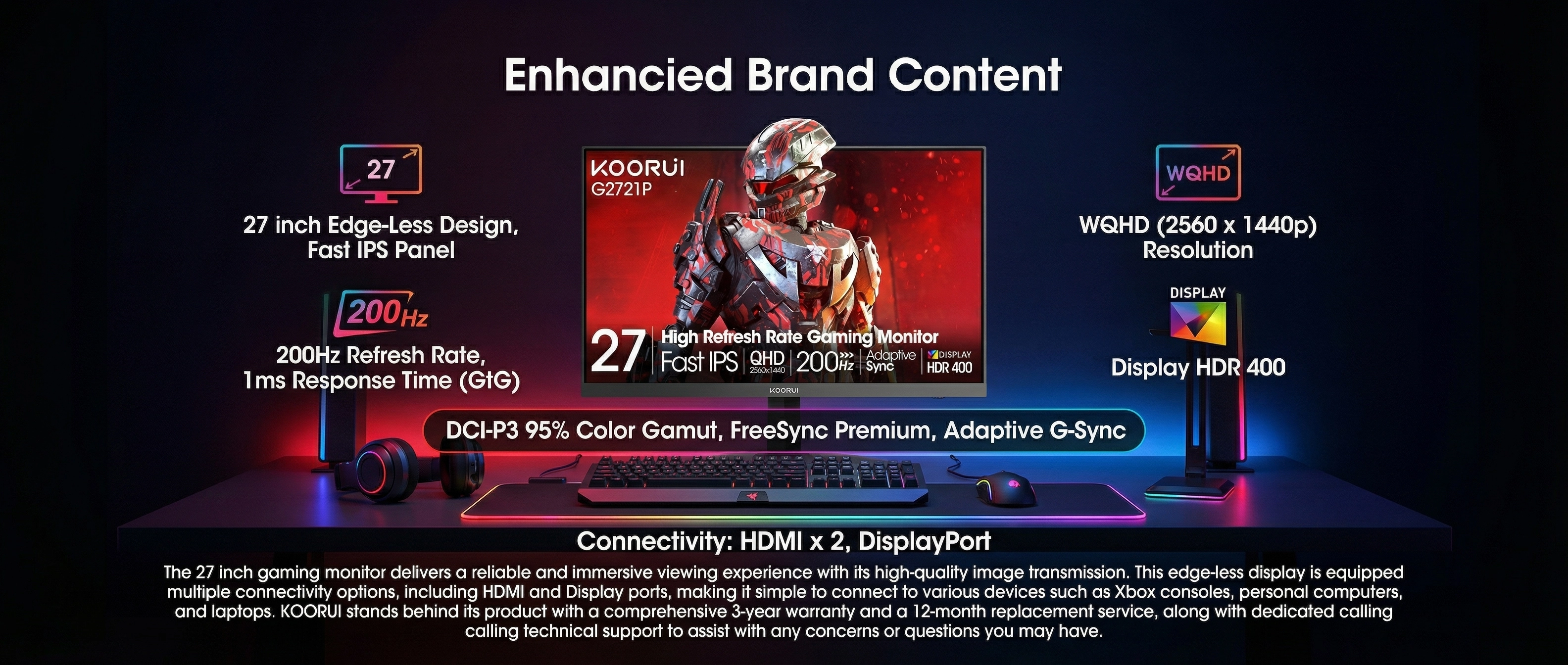 KOORUI 27 inch Gaming Monitor 2K 200Hz QHD