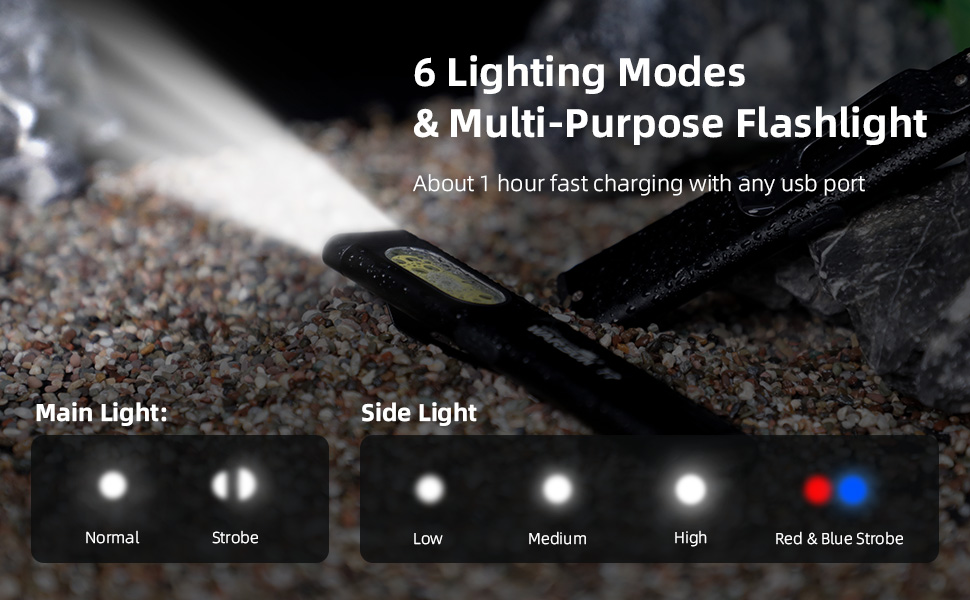 6 Lighting Modes& Multi-Purpose Flashlight