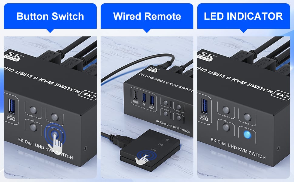 Supports Button Switch  You can easily and quickly switch between computers with the push of a butto