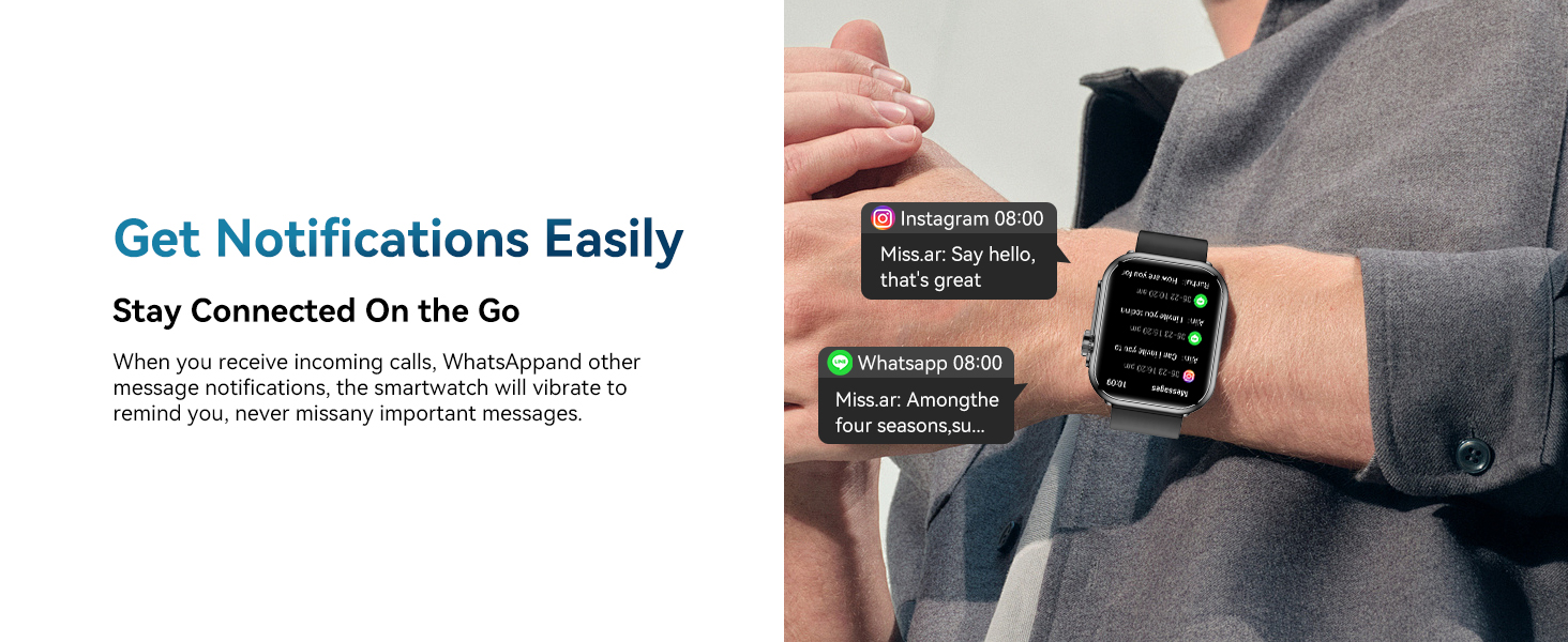 Smart Watch for Men Women, 1000mAh Battery 100-Day Standby Time, 1.85" HD Screen Fitness Tracker