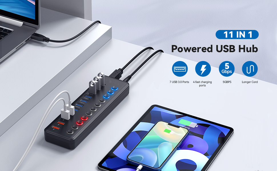 11 Ports USB Hub 3.0 Powered