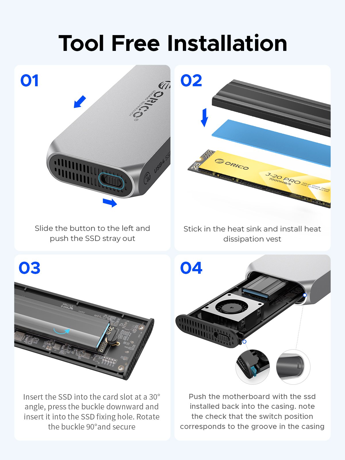 ORICO Aluminium 40Gbps M.2 NVMe SSD Enclosure with Cooling Fan, Ideal for Content Creators, Support