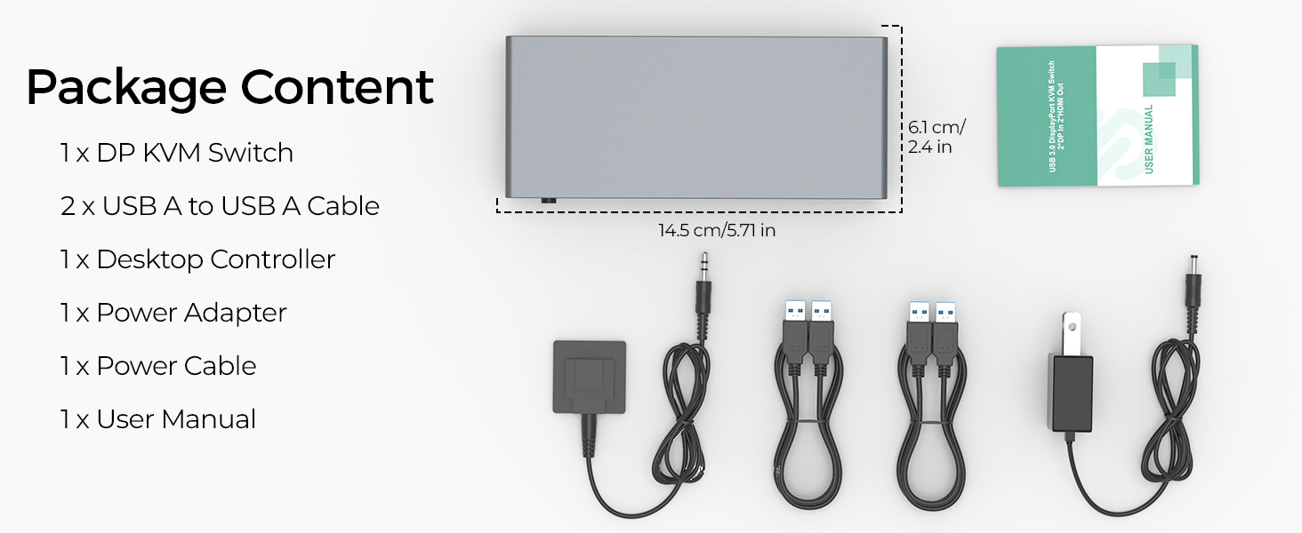 Displayport KVM Switch 2 Monitors 2 Computers 4K@60Hz,2 in 2 Out DP KVM Switcher with 4 USB 3.0