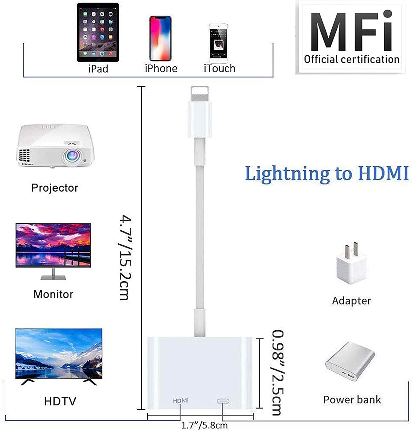 Nikkai Lightning to HDMI / Lightning Charging Port Adapter - White